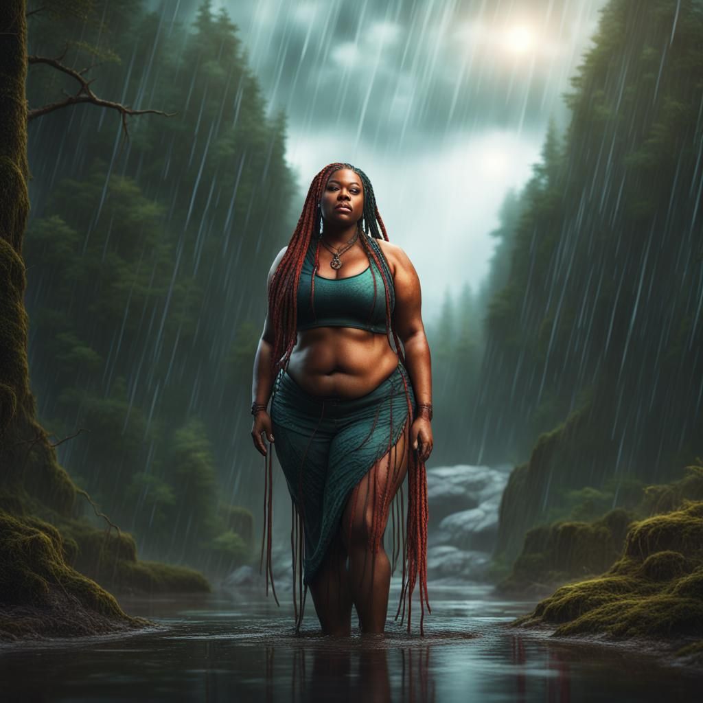 Woman in Forest Rain: Fantasy Concept Art