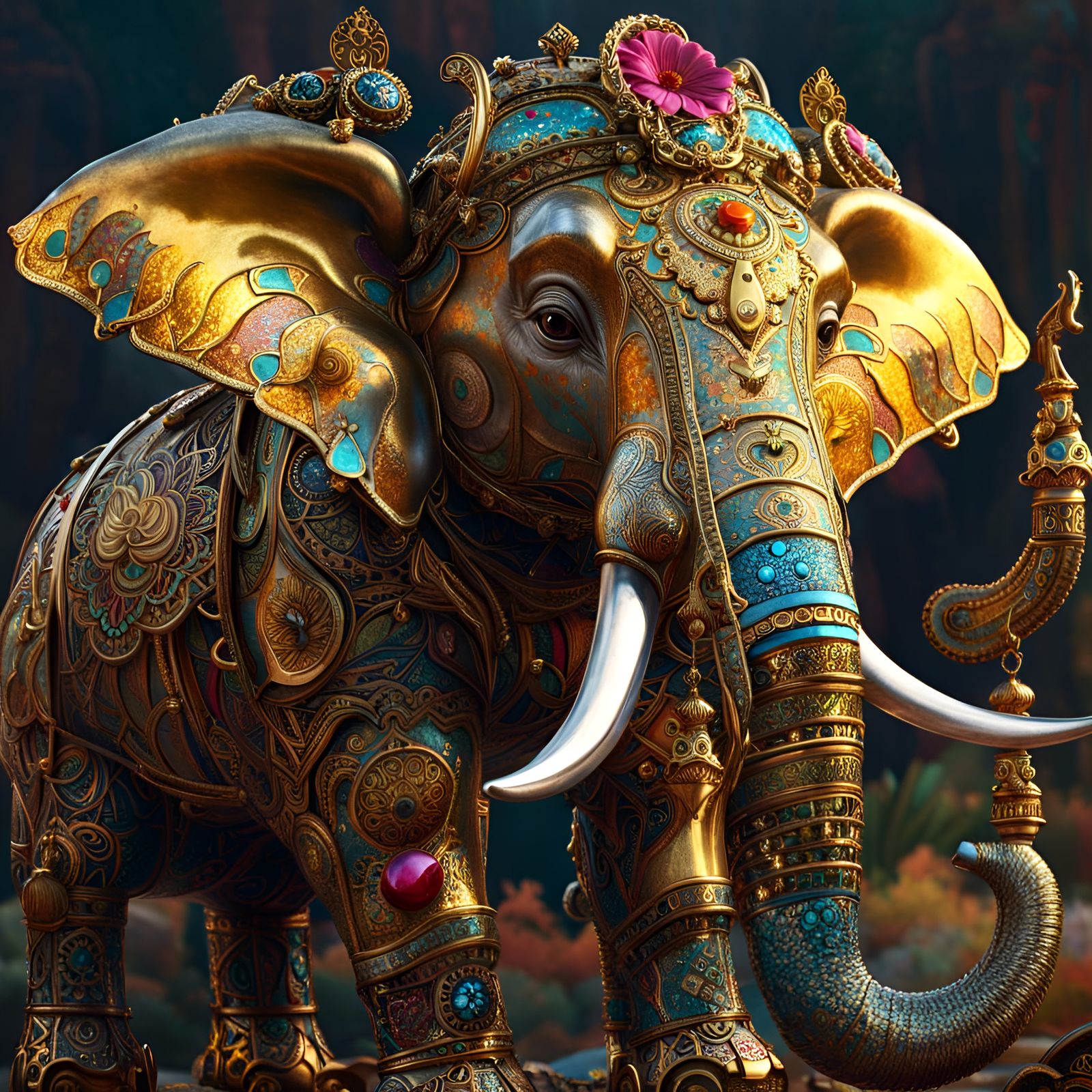 Metallic Golden War Elephant