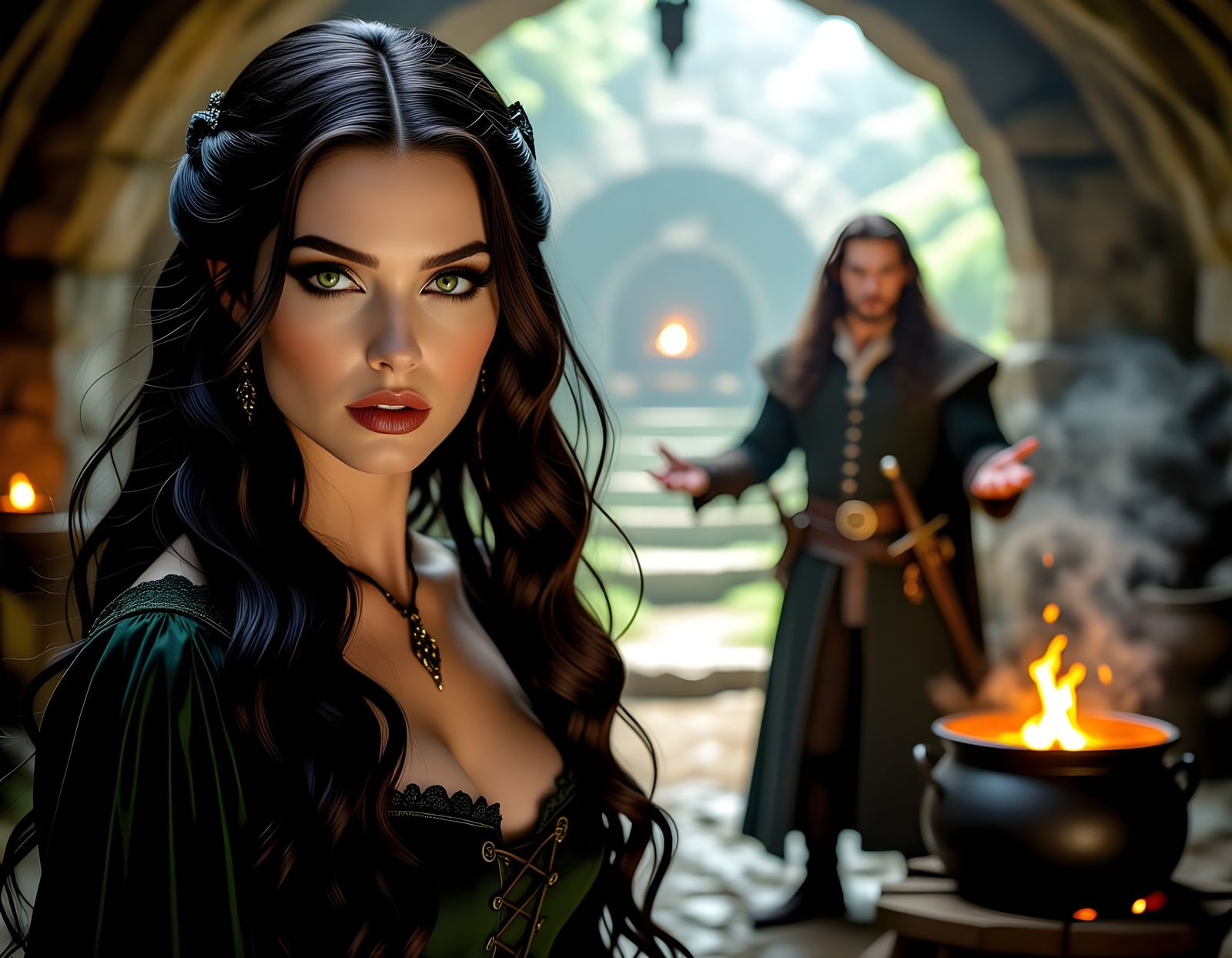 Witch Turns From Prince in Medieval Cave