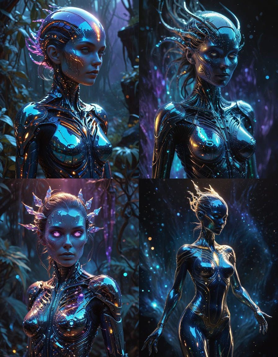 Ethereal Alien Goddess in Neon Landscape