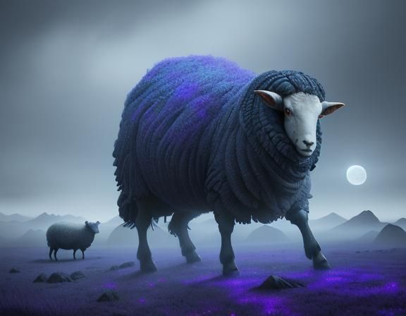 Dreamlike Cubic Sheep in Surreal Landscape as Oil Painting