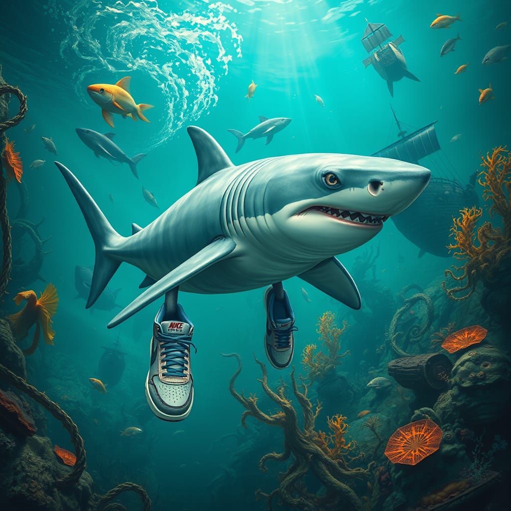 Shark with Legs in Nikes: Aquatic Matte Painting