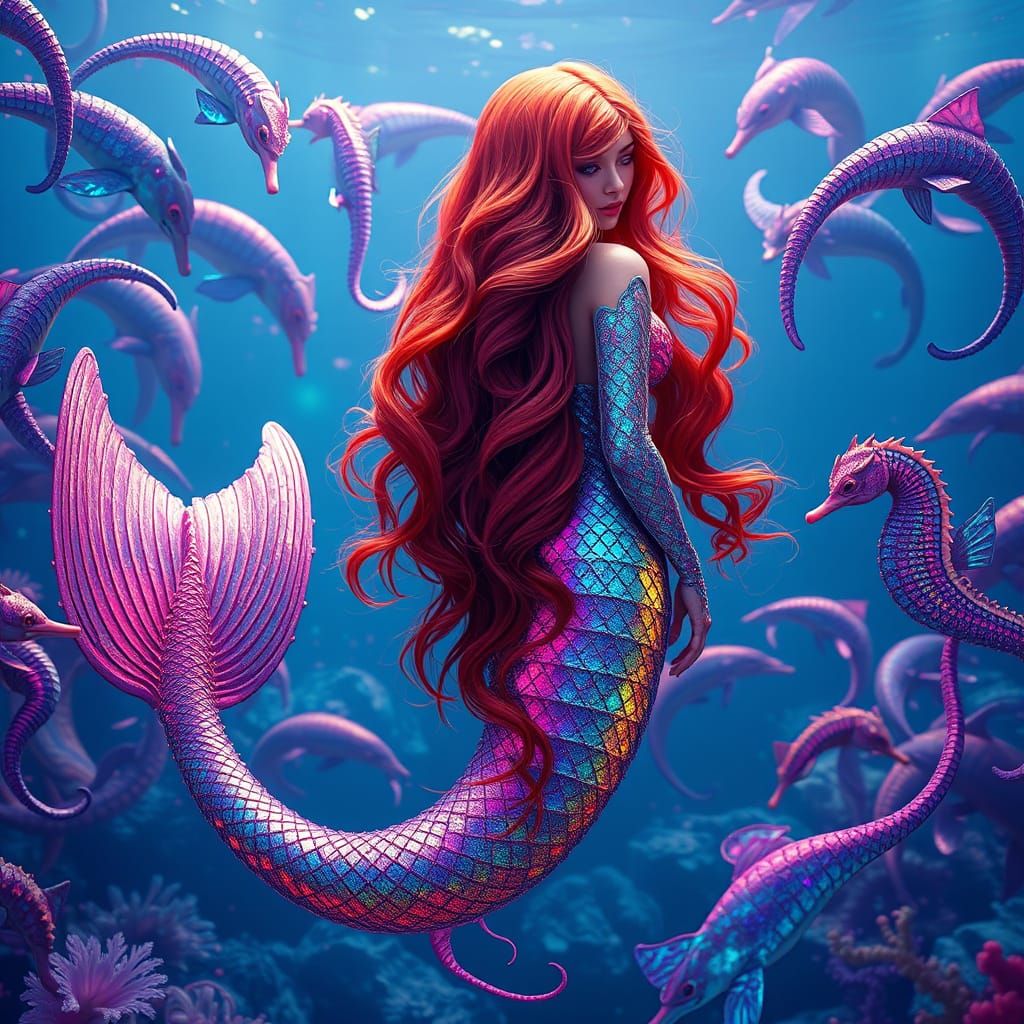 Hyper-Realistic Mermaid in Vibrant Underwater Scene