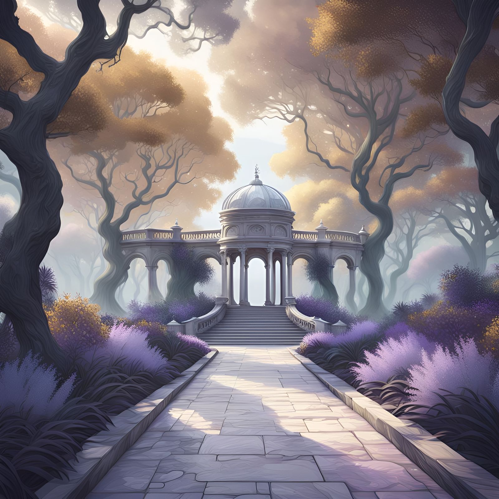 Palladian Garden Pathway in Pastel Illustration