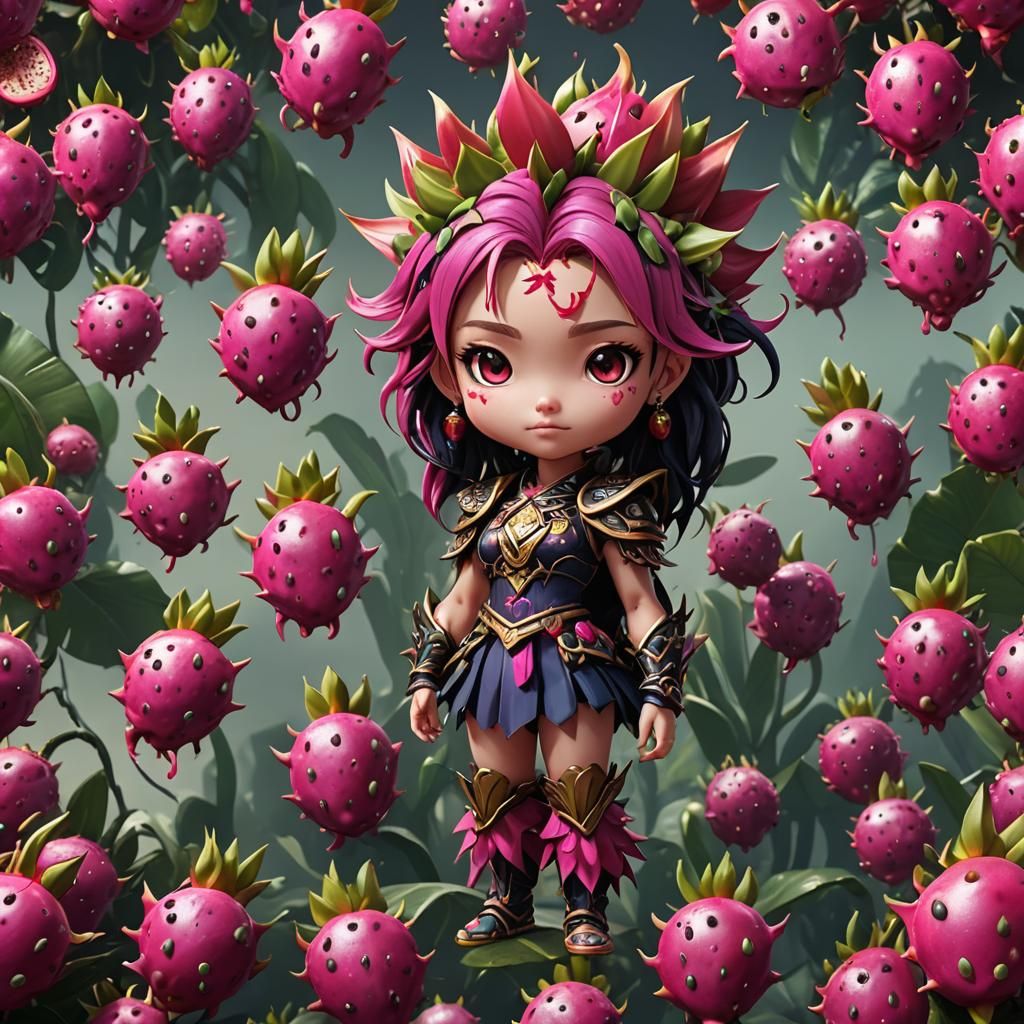 Detailed Chibi Dragon Fruit Fantasy Art