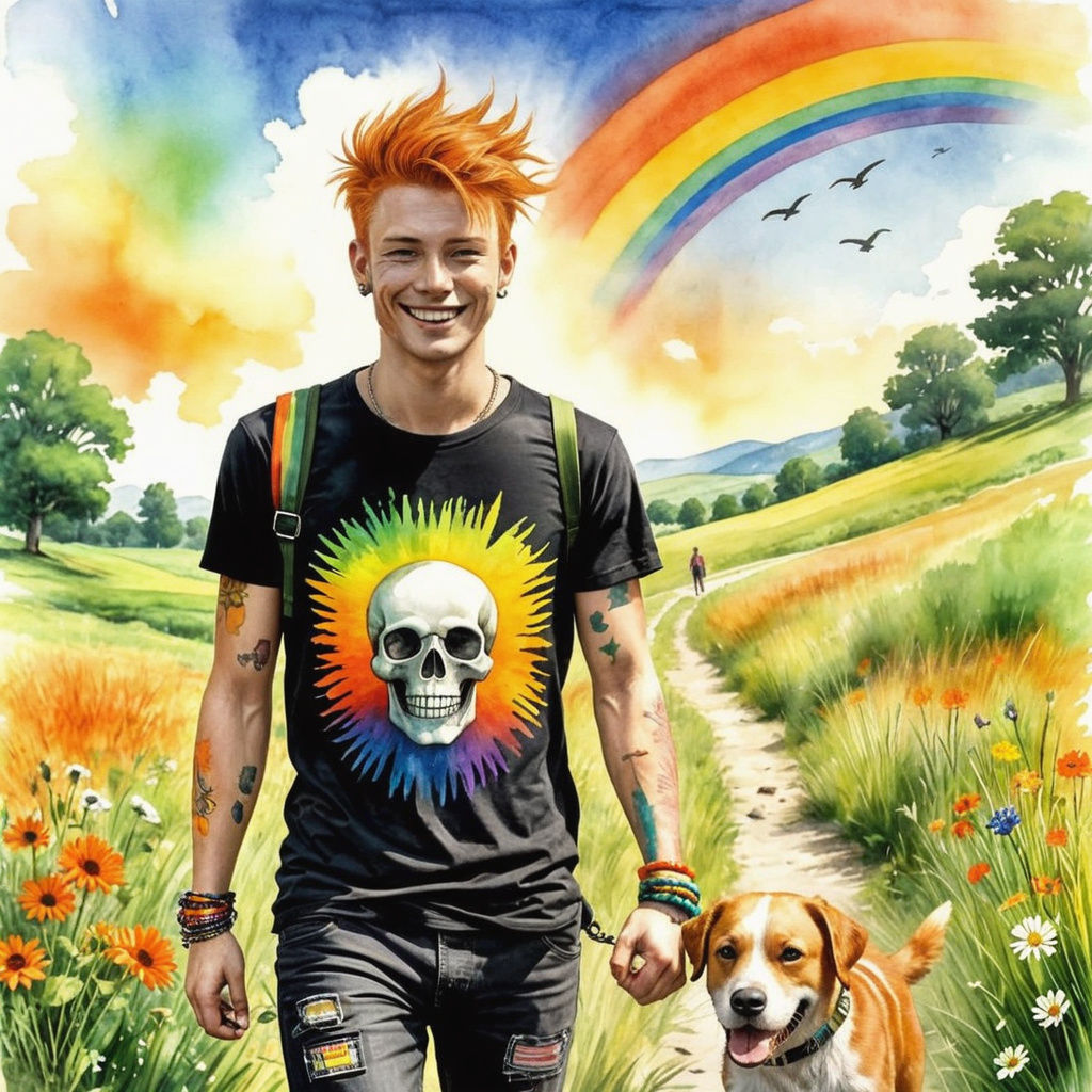 Vibrant Punk Youth Strolls Through Rainbow Meadow