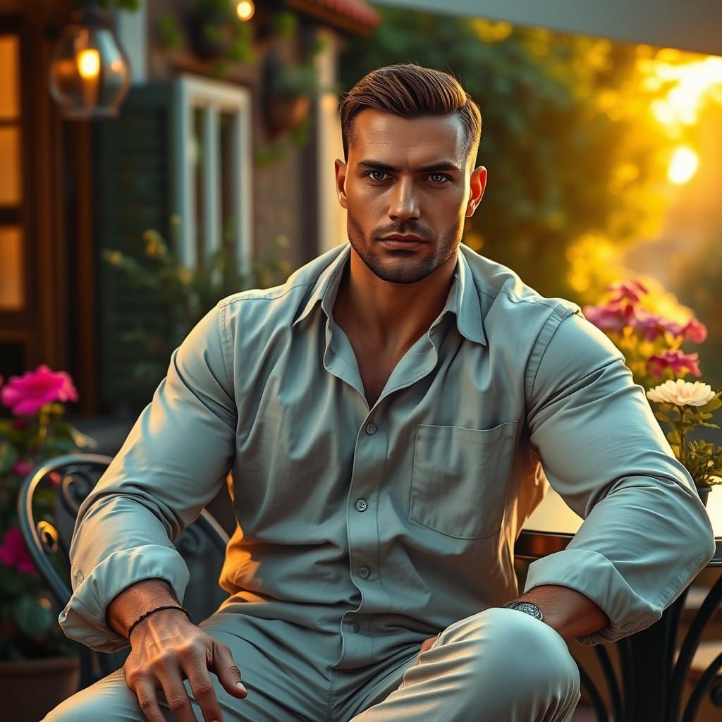 Sitting at an outdoor café table