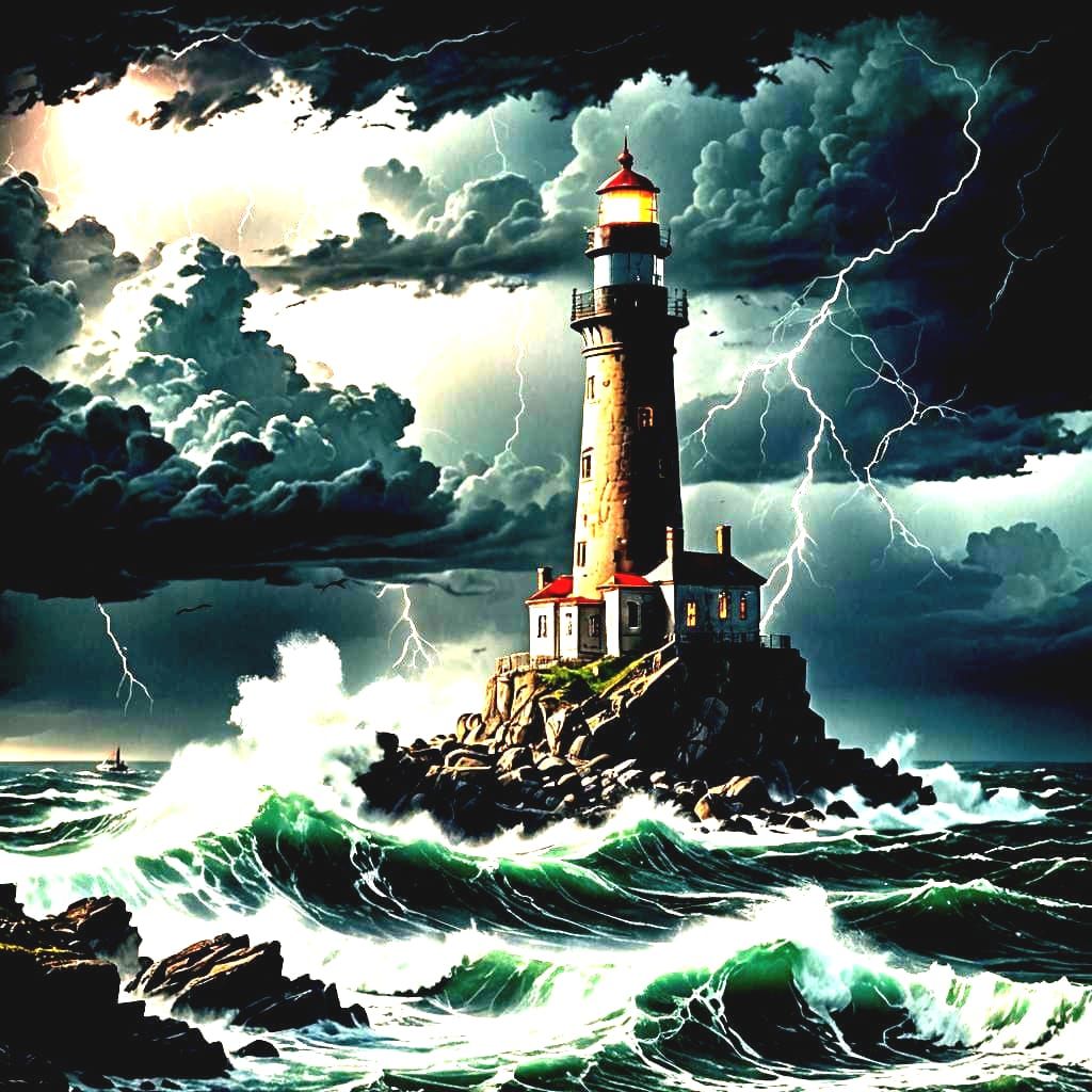 Lighthouse and Shipwreck in a Thunderstorm