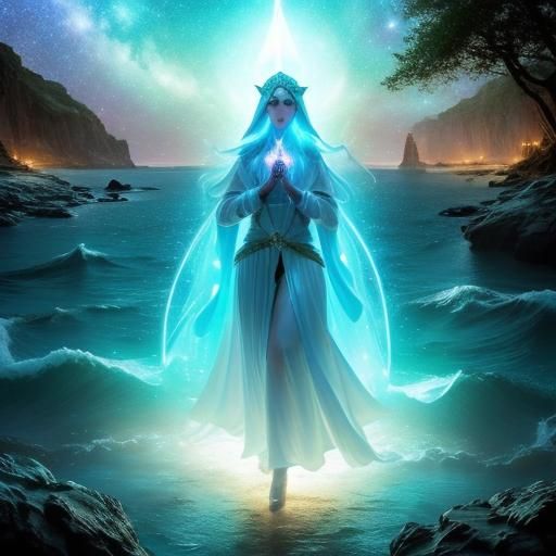 Mystical Elf on a Neon Beach