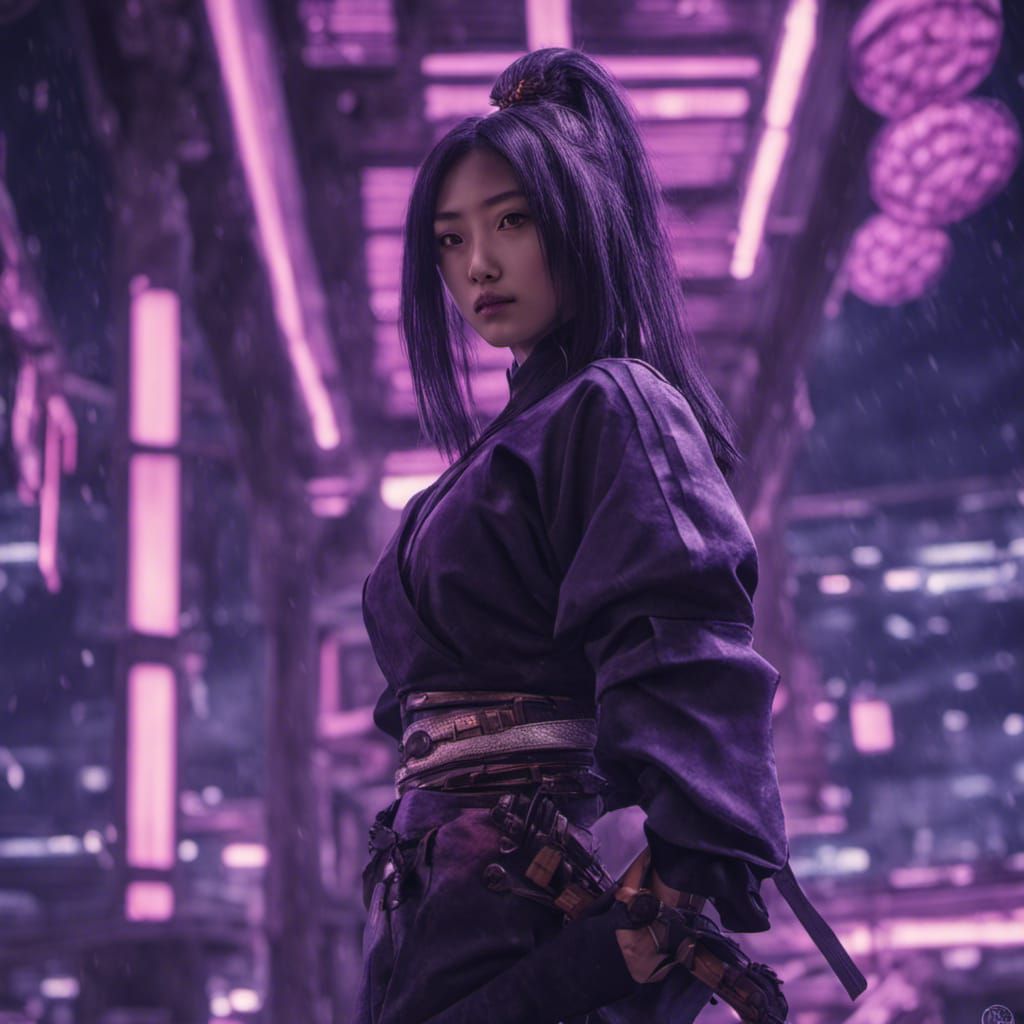 Futuristic Kunoichi Portrait in Dark Fantasy Style
