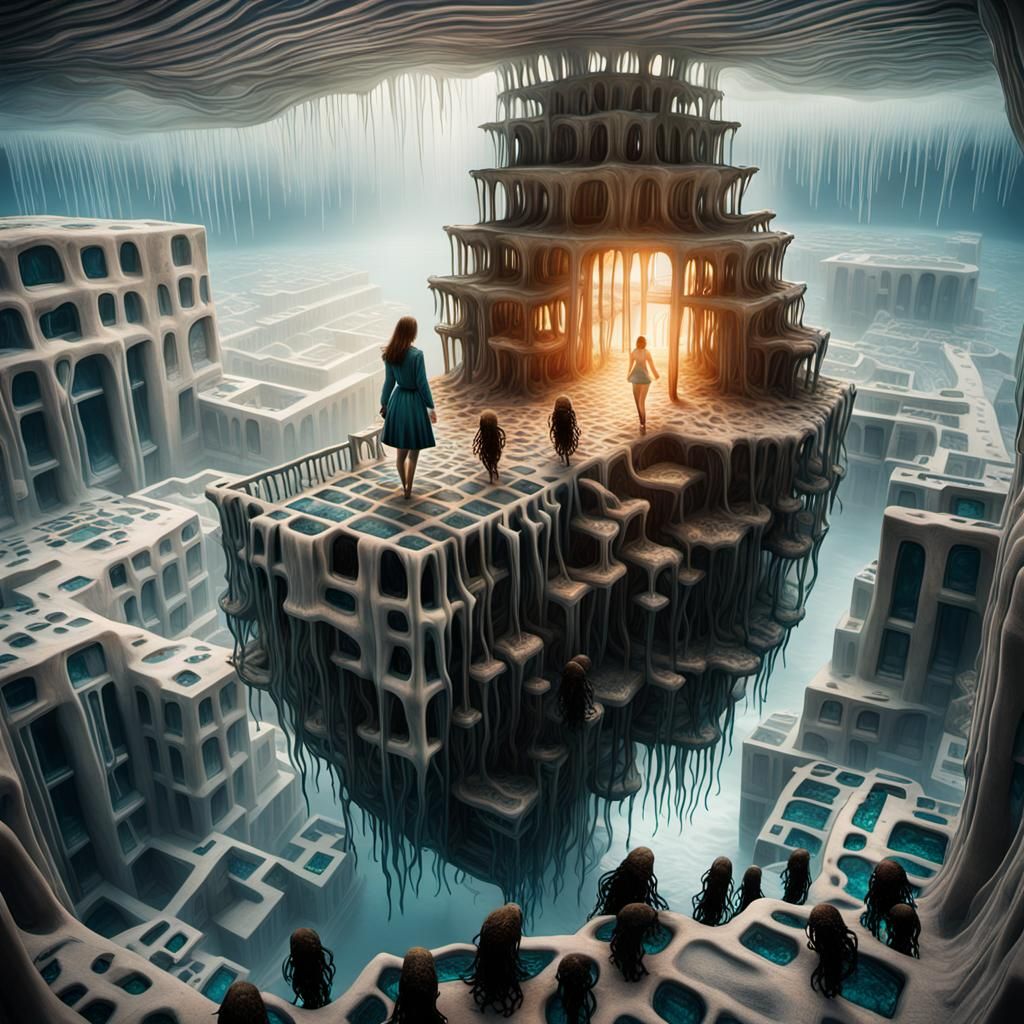 Bioluminescent Jellyfish in Dark Ocean, Surreal Horror