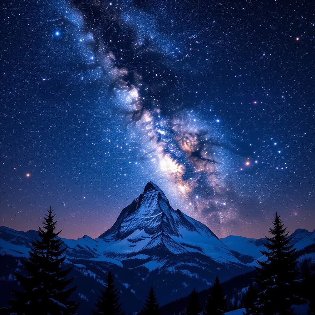 Mountain Peak Silhouette Under Starry Sky