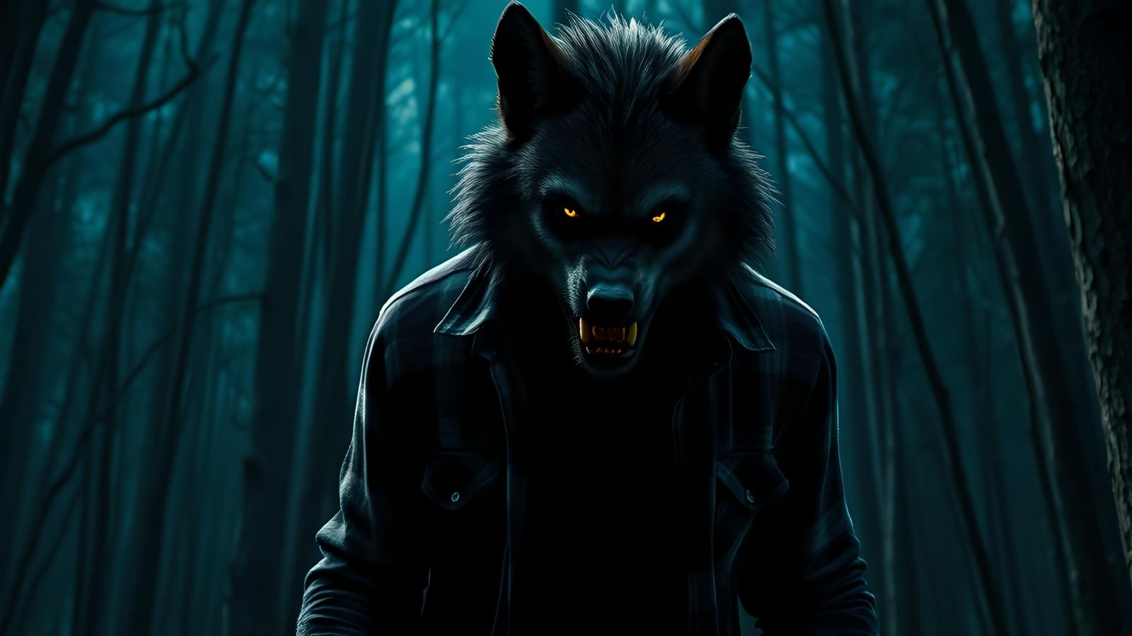 Nightmarish Werewolf in Dark Forest Horror Scene