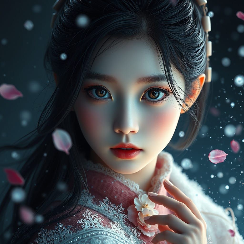 Surreal Fantasy General with Delicate Beauty in Dark Moody B...