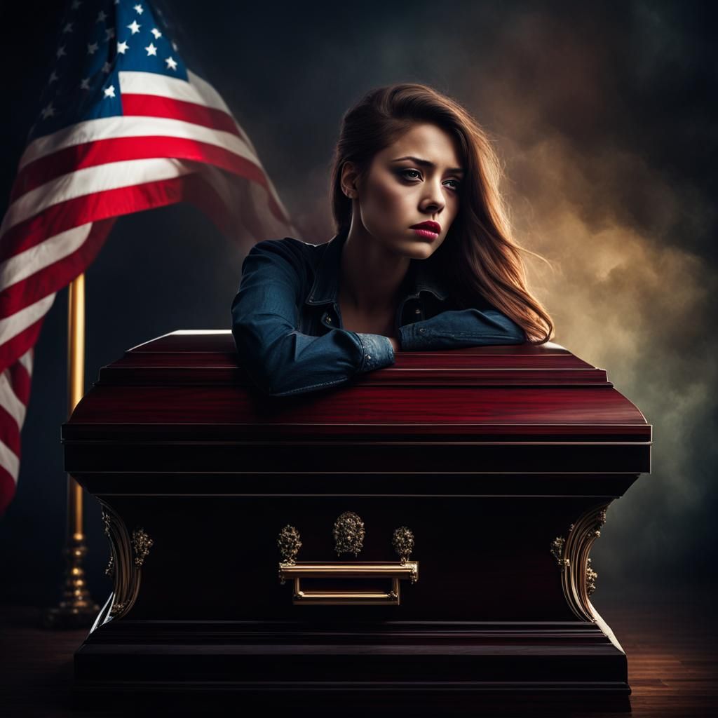 Woman's Grief at Coffin with American Flag