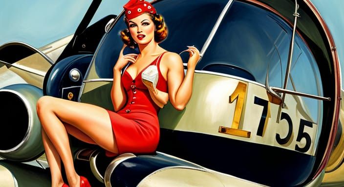 Vintage Aviation Pin-Up Girl Art