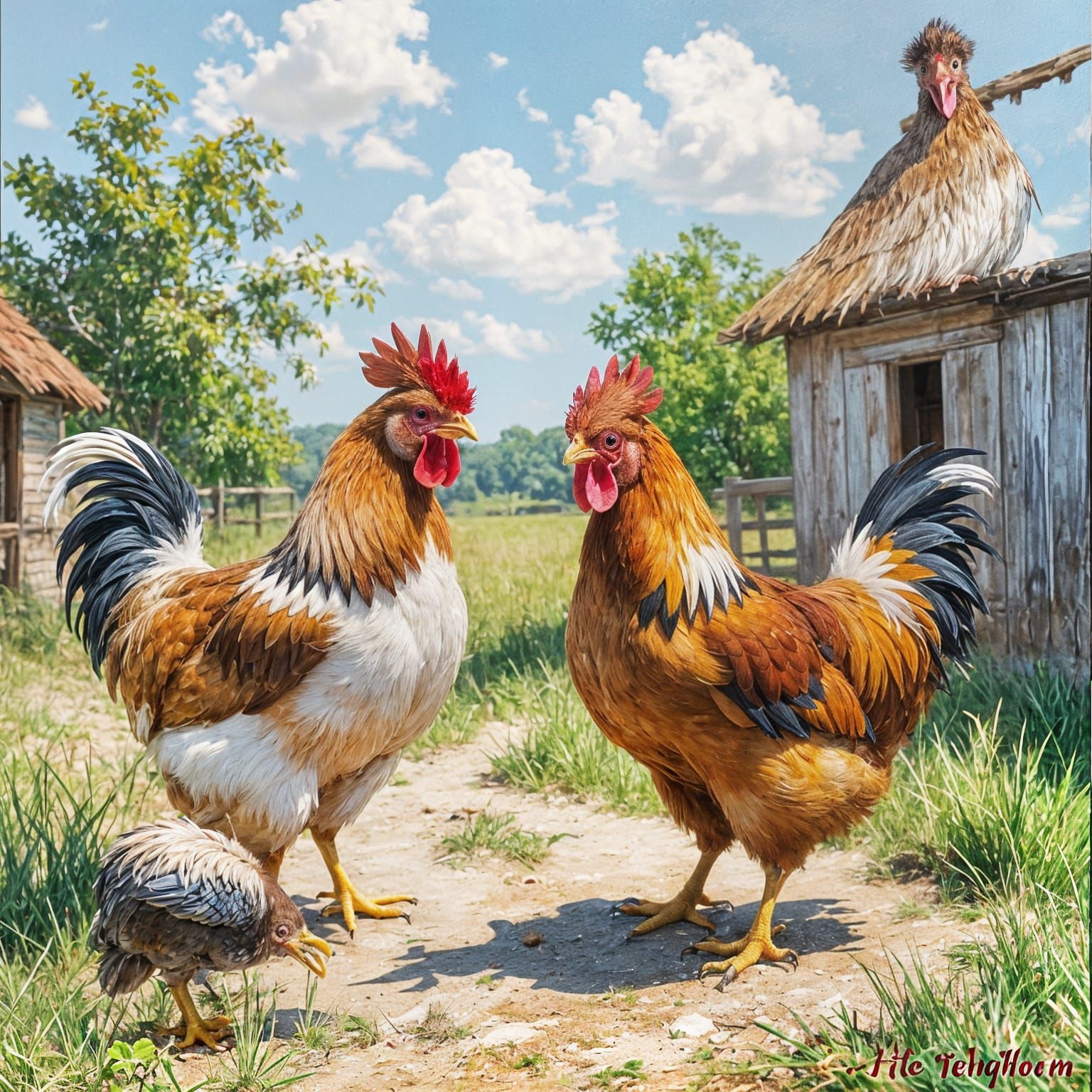 Two Chickens Arguing