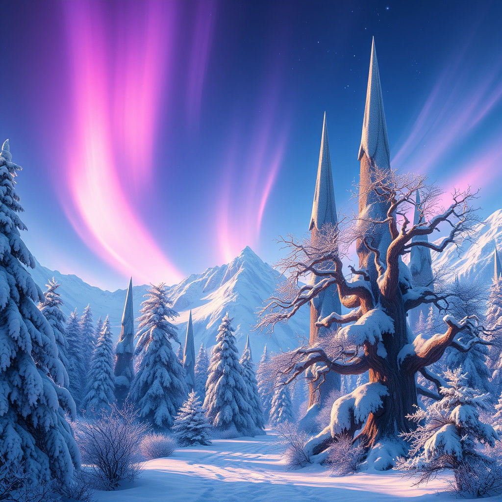 Enchanting Winter Wonderland Aurora in Fantasy Style