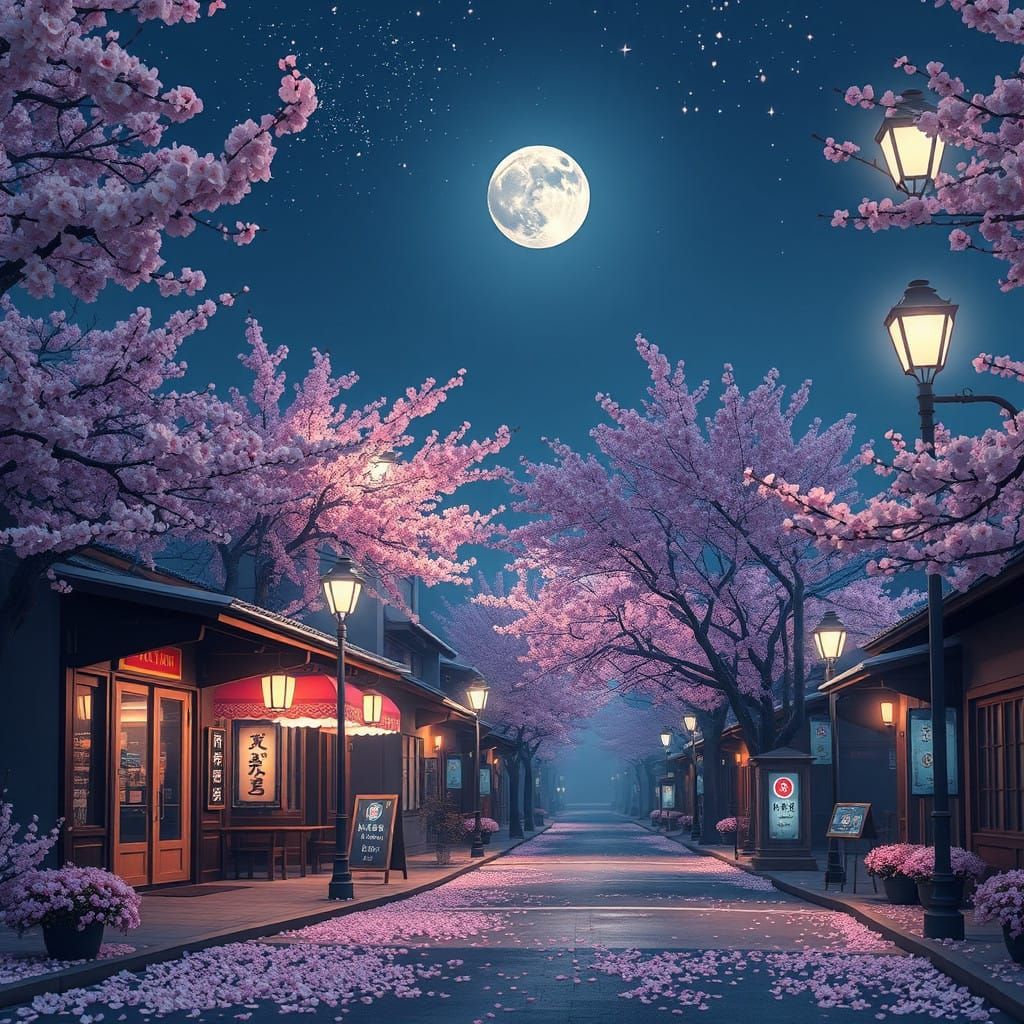 Enchanting Korean Street Scene Under Cherry Blossoms