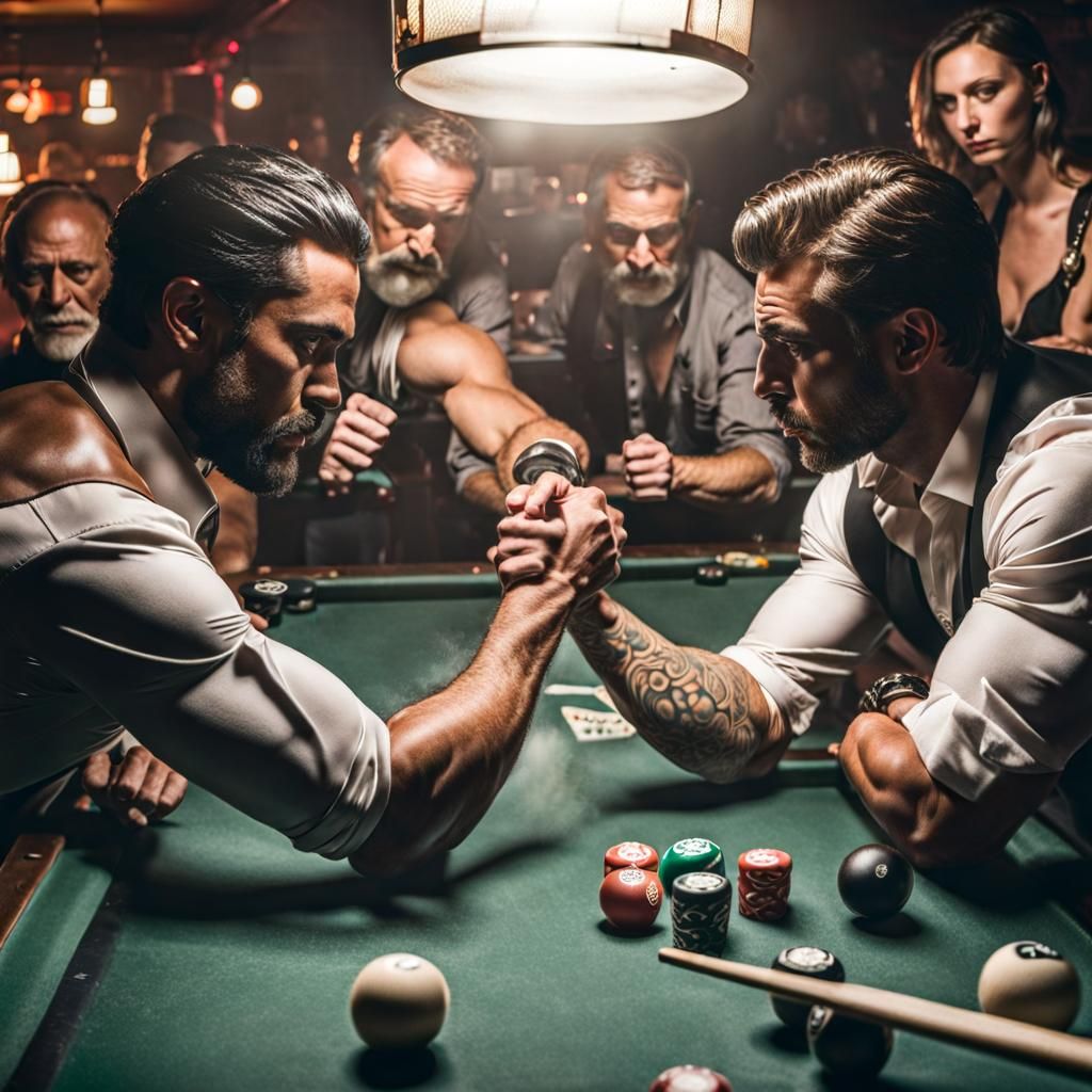 Arm Wrestling Match in a Smoky Bar