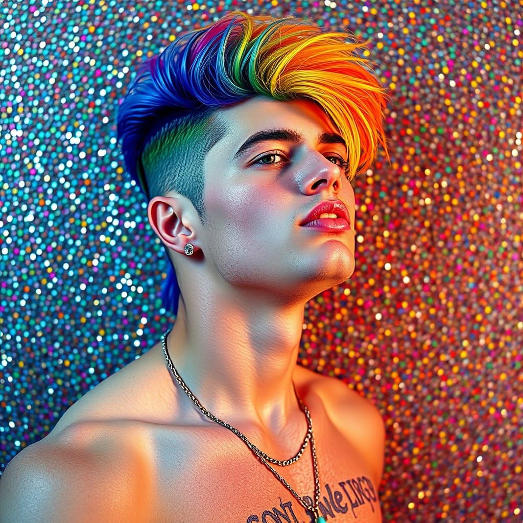 Glamorous Gay Male in Hyper-Realistic Glittery Kaleidoscope