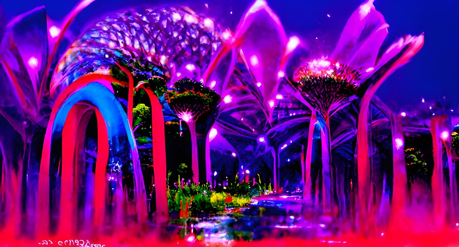 Gardens by the Bay at Night: Cyberpunk Illustration