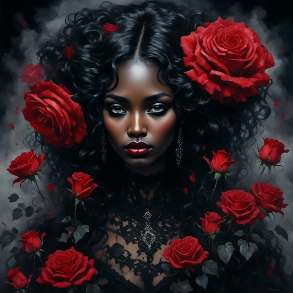 Gothic Woman with Roses in Romantic Darkness