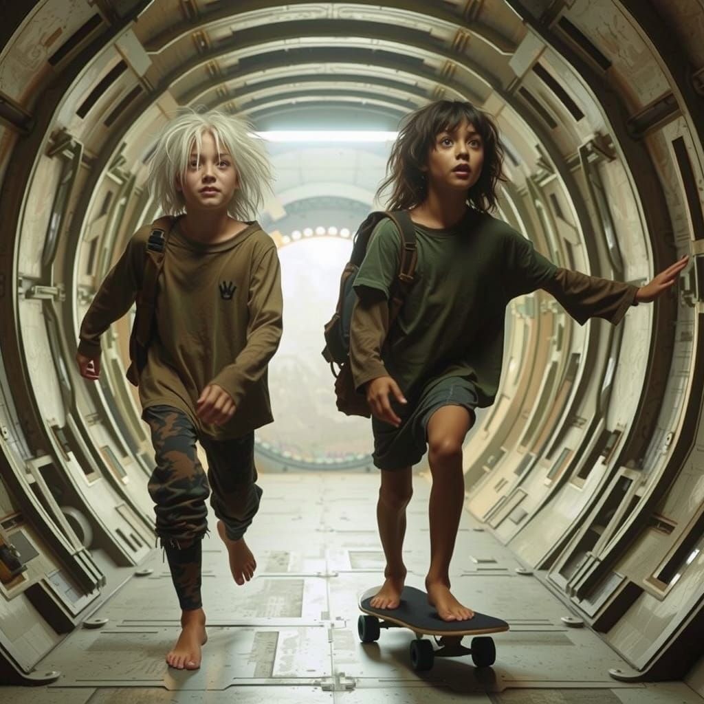 Cosmic Skaters in Vibrant Futuristic Skatepark