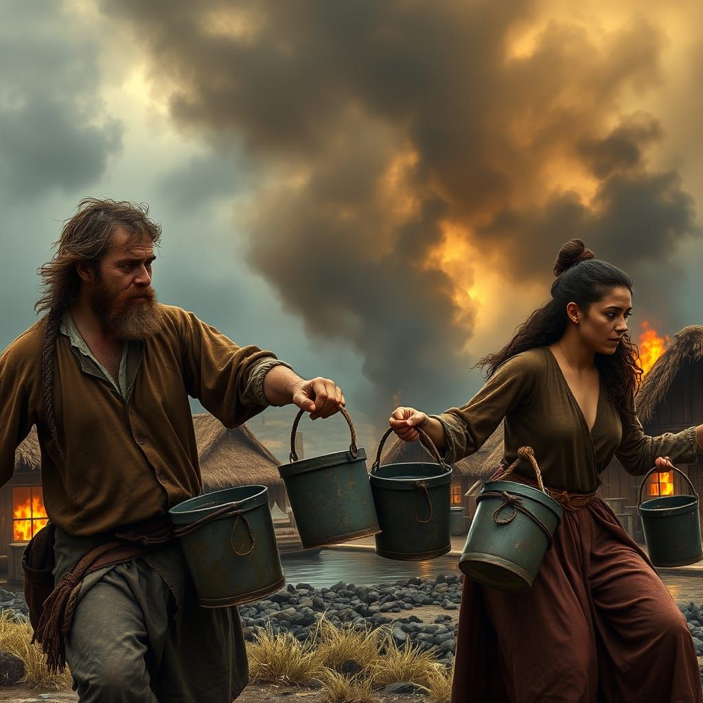 Medieval Peasants Battle Inferno in Human Chain