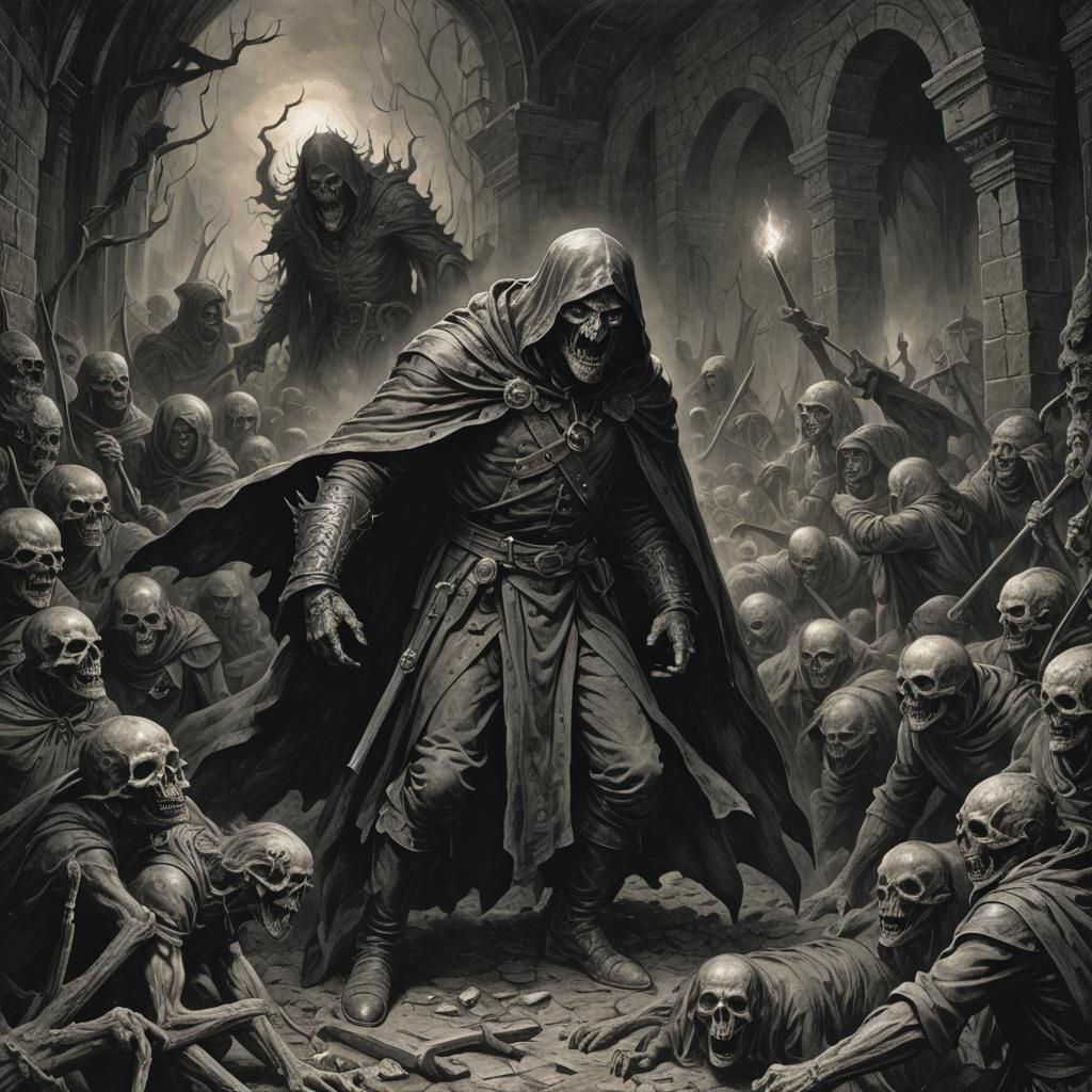 Grimdark Horror Scene in Engraving Style