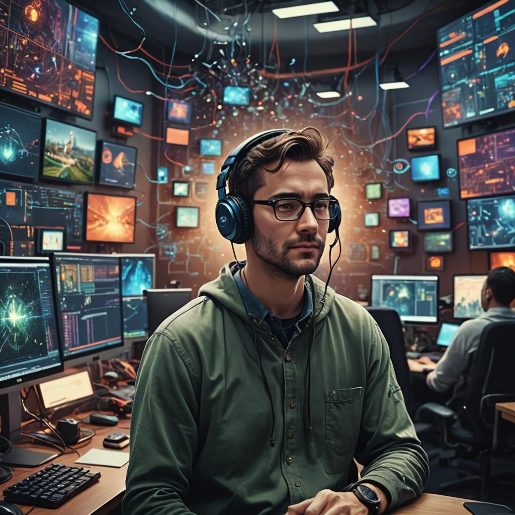 VR Developer Immersed in Virtual Reality: Digital Art