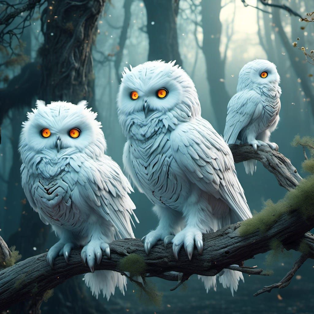 Colorful White Walker Owl Hybrids on Branch