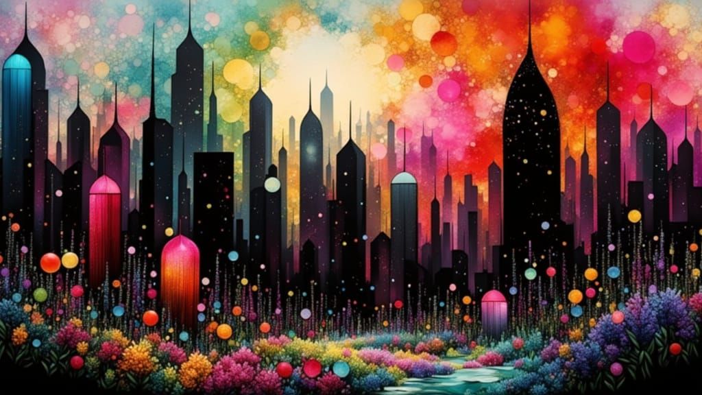 Vibrant Floral Meadow with Quartz Glass