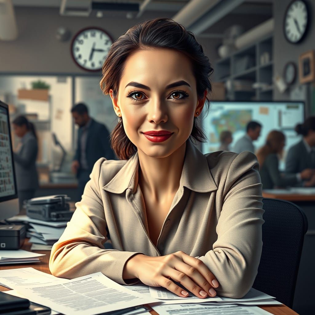 Serene Office Worker in Hyperrealistic Portrait