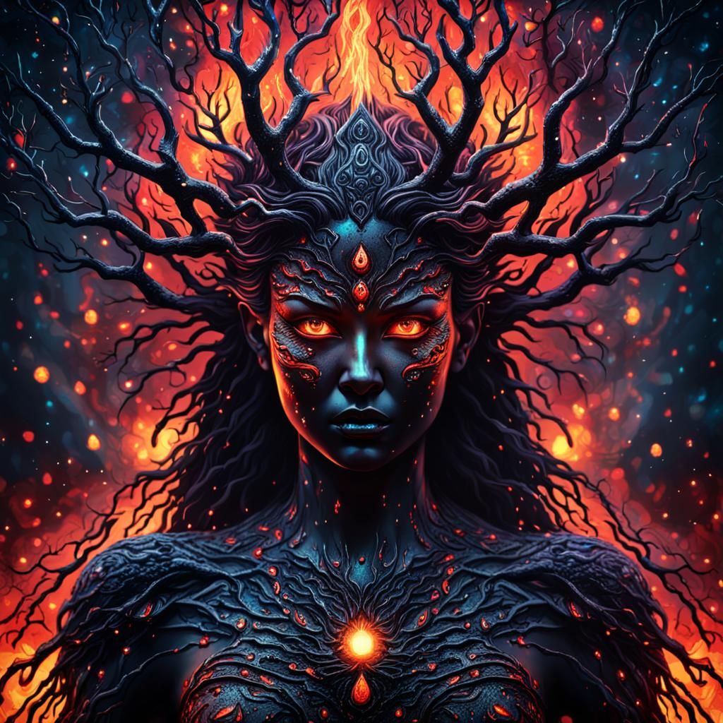 Goddess of Lightning and Fire: 8K Resolution Illustration