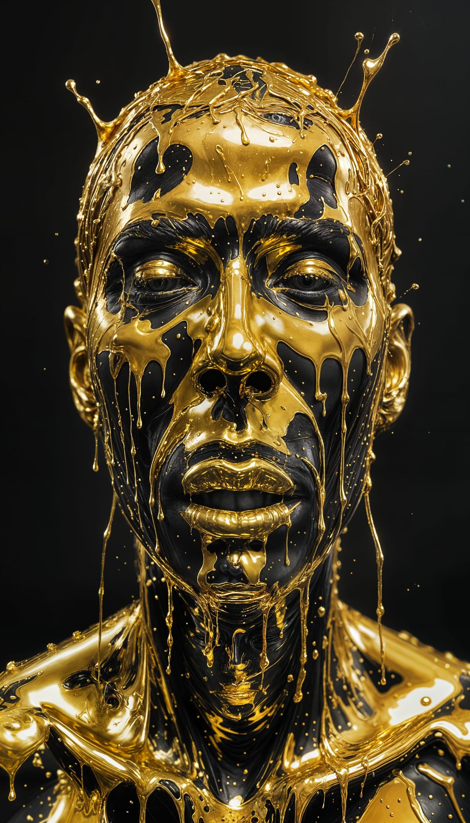 Surreal Portrait in Thick Gold and Black Paint