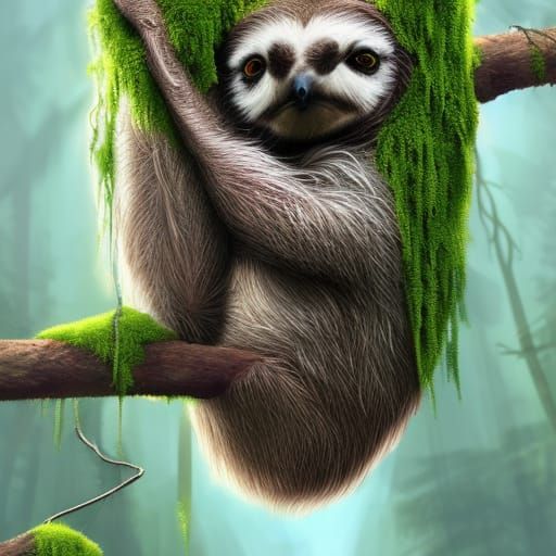 Hyperrealistic Sloth-Owl Hybrid in Detailed Matte Painting