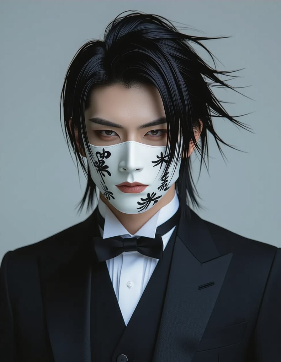 Edo Kabuki Masked Man with Silver Hair