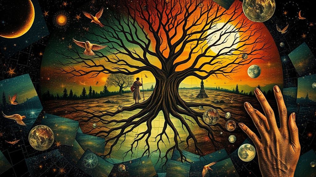 Surreal Goddess Emerges from Labyrinthine Roots