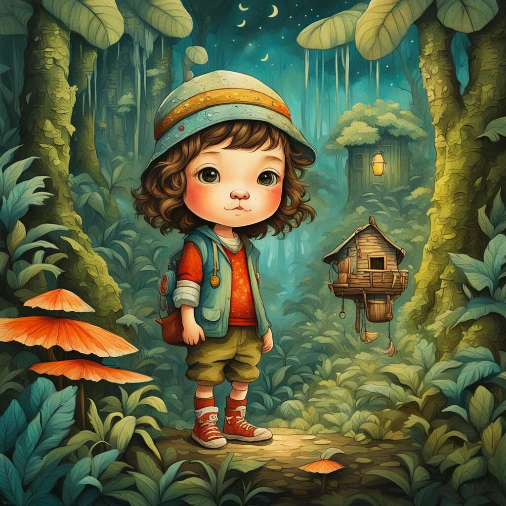 Chibi Brontiotrep Portrait in Vibrant Jungle Village