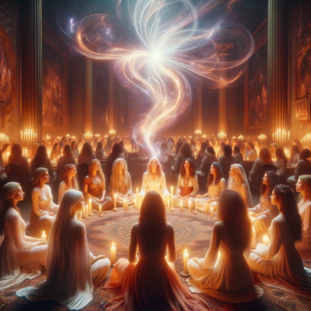 Ethereal Light Language Circle in a Candlelit Room