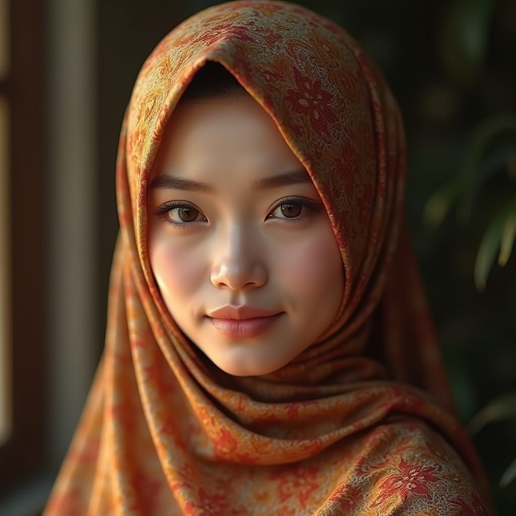 Serene Malay Woman in Elegant Baju Kurung Gown