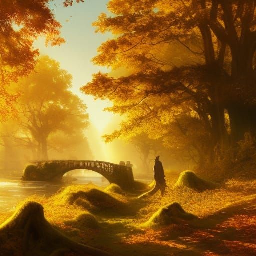 Golden English Village in Autumn Sunlight