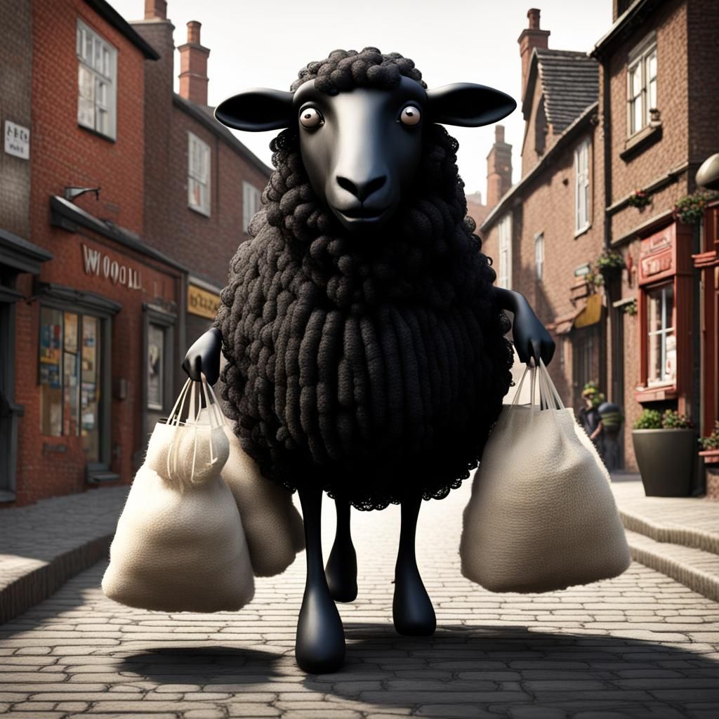 Black Sheep Walks Through Tim Burton Village