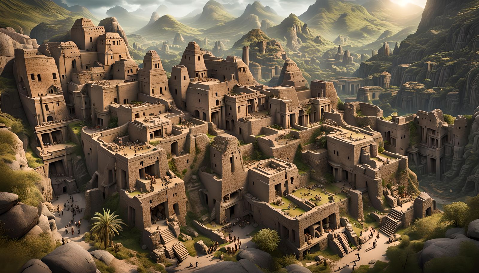 Bustling Prehistoric City with Unique Architecture
