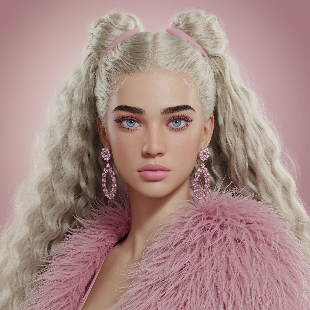 Young Woman Portrait in 80s Pop Art Style