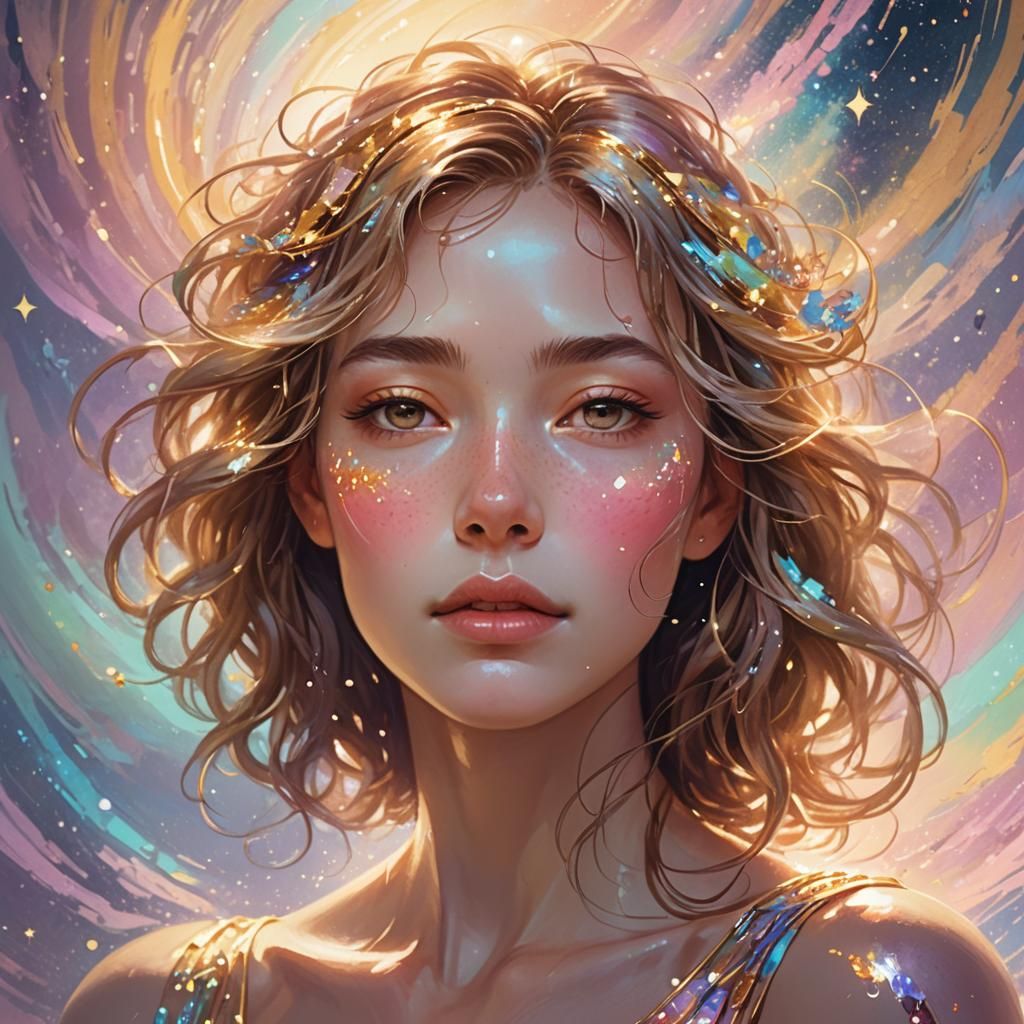 Radiant Portrait in Art Nouveau Style with Dreamy Background