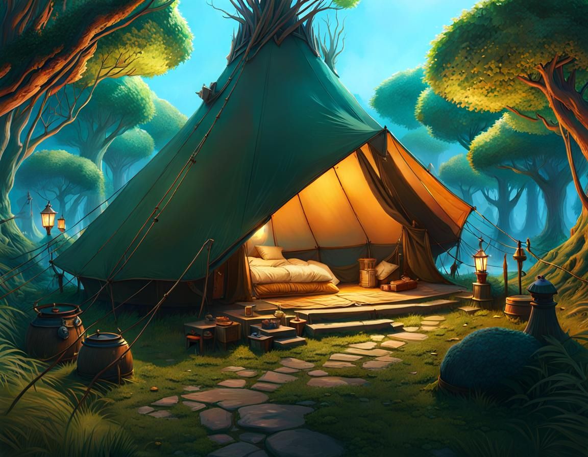 Druid Grove Oasis Campsite: 8K Fantasycore Rendering