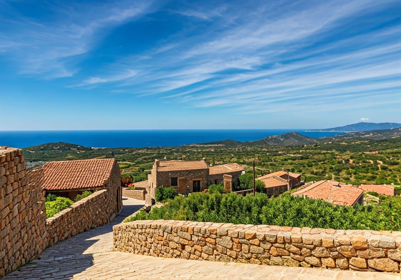 Sardinian Mountain Village with Mediterranean View