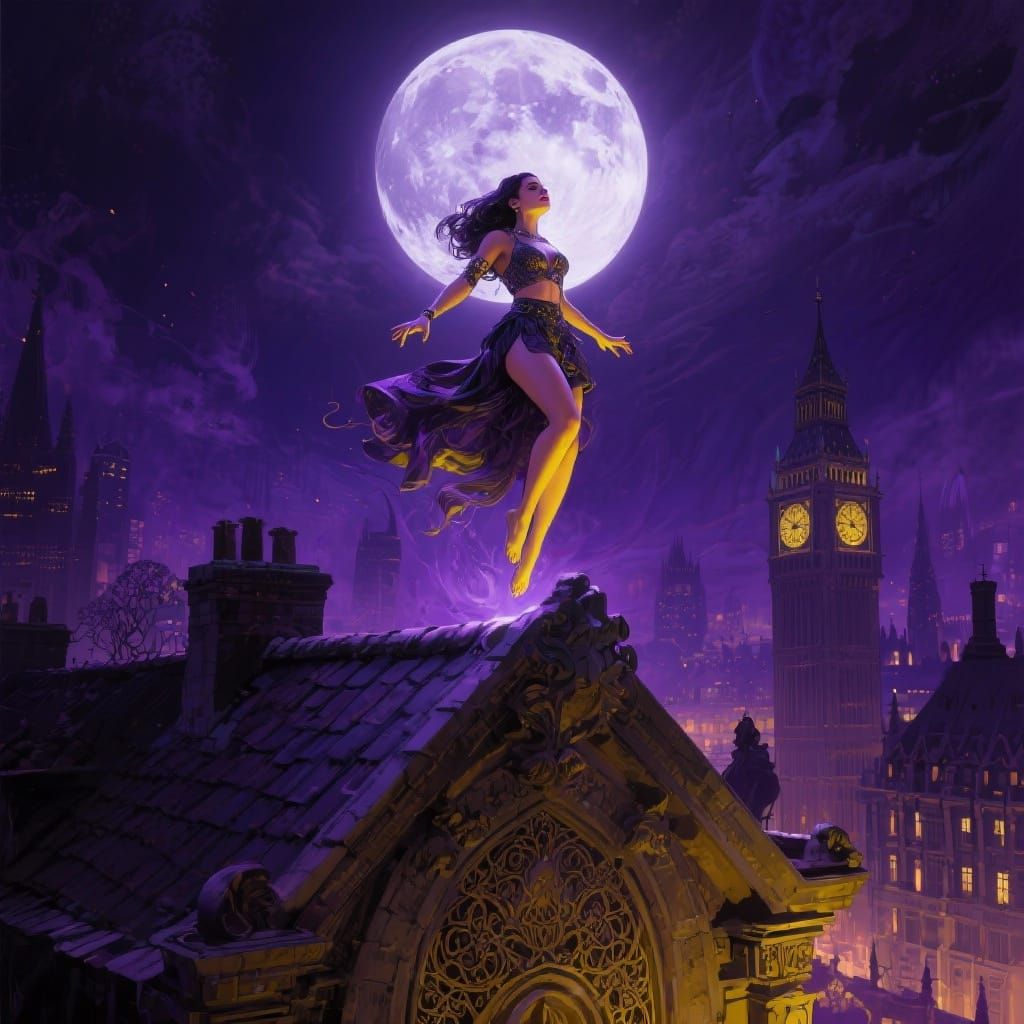 Dua Lipa Levitating Above London Rooftops in Moonlight